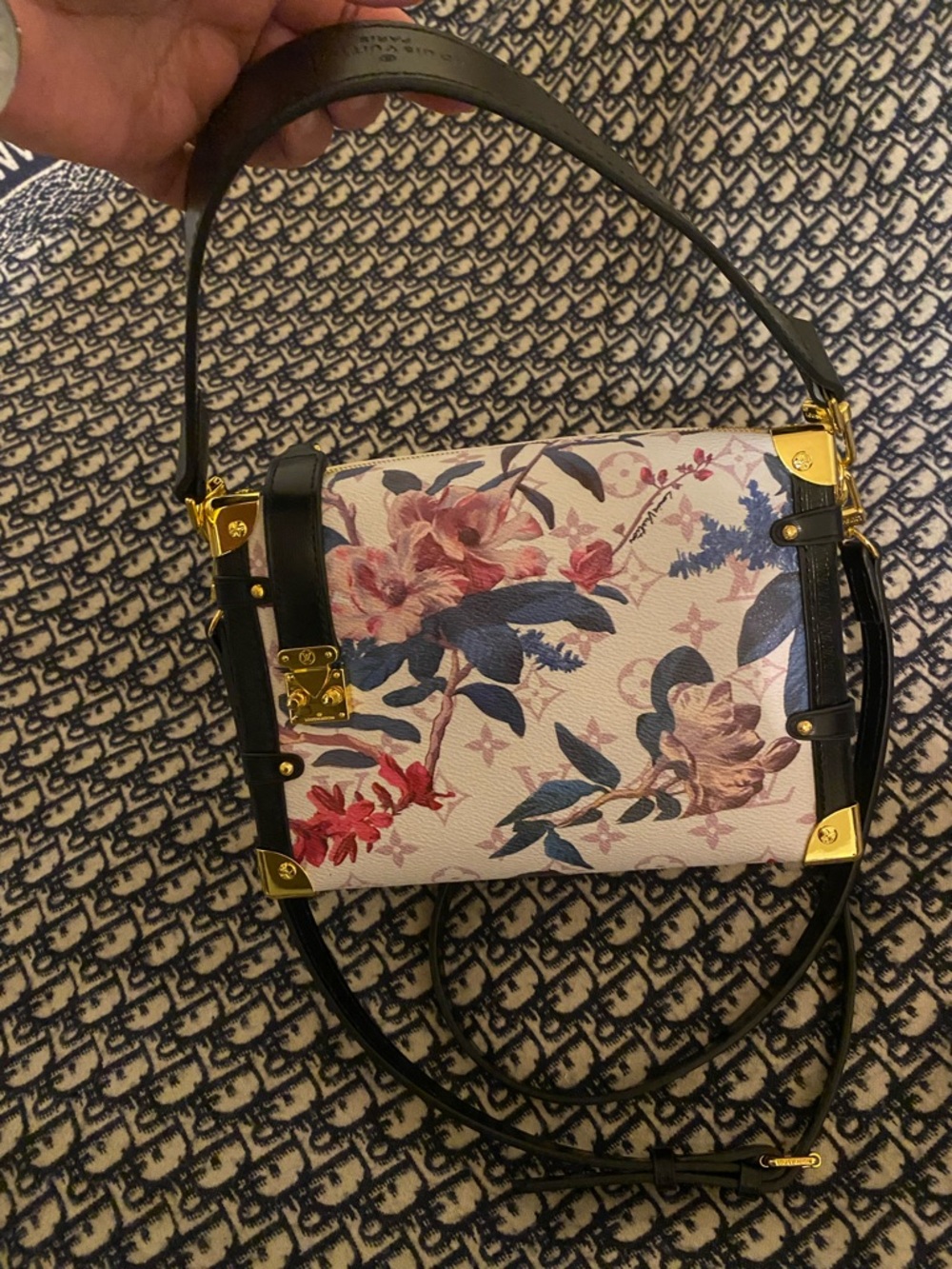 Floral Print Shoulder Bag with Black Trim